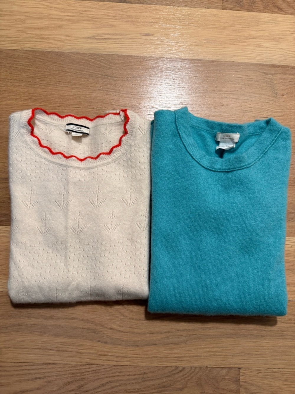 Bundle of 2 J.Crew Cashmere Sweaters Long/Short sleeve in blue and cream color